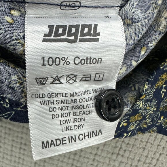 Jogal Shirt Mens Size Medium Navy Yellow Long Sleeve Button Down Floral Cotton - Picture 10 of 10